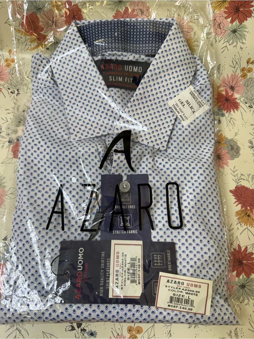 Slim Fit Dress Shirt in White with Blue Microprint